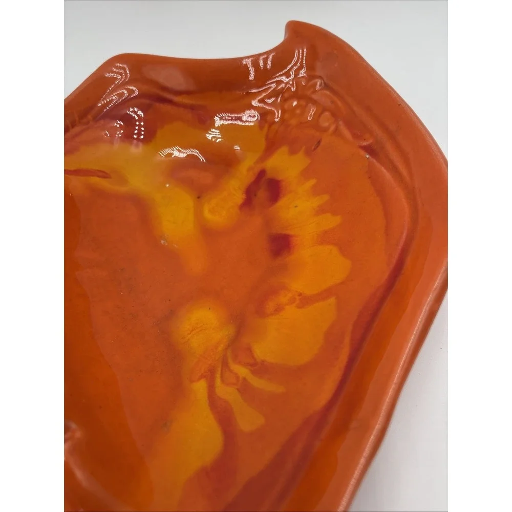 Vtg Retro MCM Ashtray‎ Flame Orange  California Pottery DL 717 USA Abstract